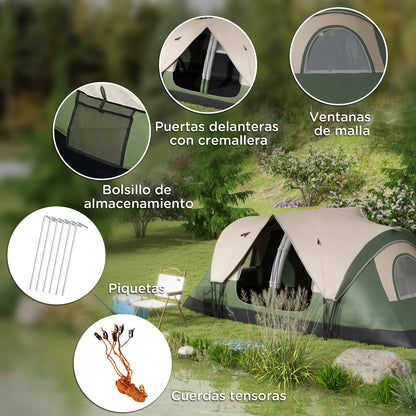 Family Camping Tent for 6-8 People Foldable Camping Tent with 2 Rooms and Waterproof Carrying Bag for Hiking 450x215x180 cm Olive Green and Light Brown
