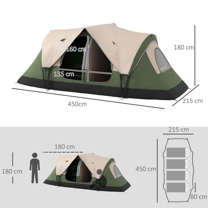 Family Camping Tent for 6-8 People Foldable Camping Tent with 2 Rooms and Waterproof Carrying Bag for Hiking 450x215x180 cm Olive Green and Light Brown