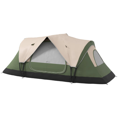 Family Camping Tent for 6-8 People Foldable Camping Tent with 2 Rooms and Waterproof Carrying Bag for Hiking 450x215x180 cm Olive Green and Light Brown