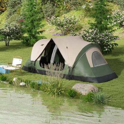 Family Camping Tent for 6-8 People Foldable Camping Tent with 2 Rooms and Waterproof Carrying Bag for Hiking 450x215x180 cm Olive Green and Light Brown