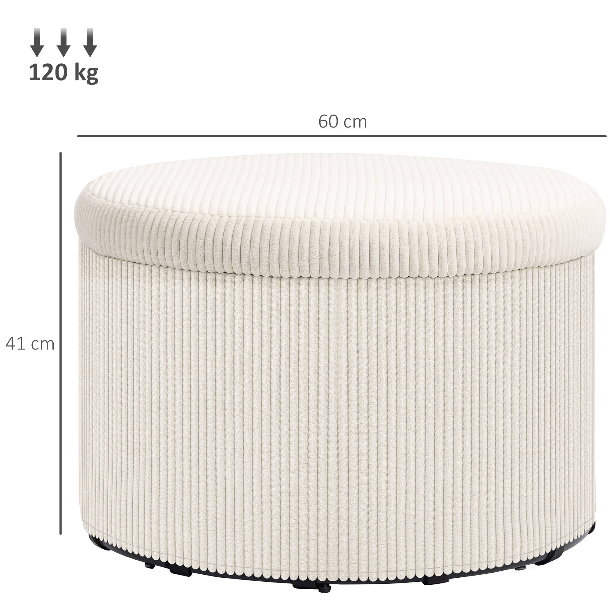 Ottoman Seat with Storage Ottoman with Lid, Round Padded Footstool with Corduroy Look for Living Room, Bedroom 60 x 60 x 41 cm Beige