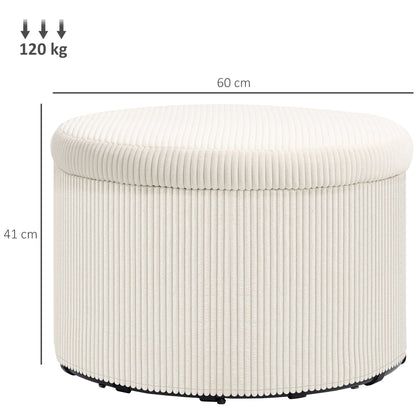 Ottoman Seat with Storage Ottoman with Lid, Round Padded Footstool with Corduroy Look for Living Room, Bedroom 60 x 60 x 41 cm Beige