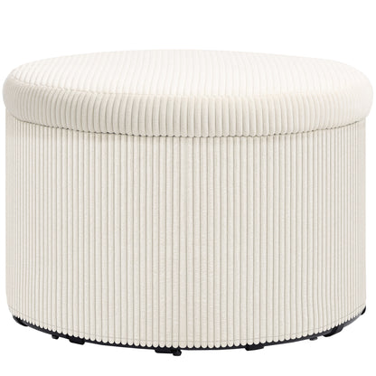 Ottoman Seat with Storage Ottoman with Lid, Round Padded Footstool with Corduroy Look for Living Room, Bedroom 60 x 60 x 41 cm Beige