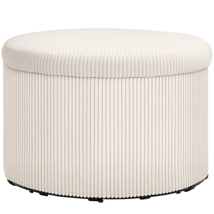 Ottoman Seat with Storage Ottoman with Lid, Round Padded Footstool with Corduroy Look for Living Room, Bedroom 60 x 60 x 41 cm Beige