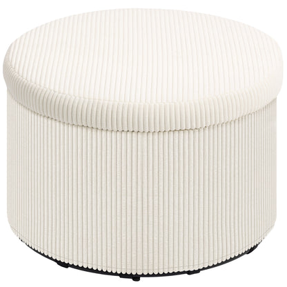Ottoman Seat with Storage Ottoman with Lid, Round Padded Footstool with Corduroy Look for Living Room, Bedroom 60 x 60 x 41 cm Beige
