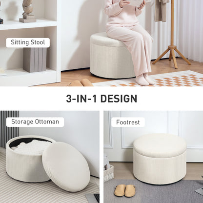 Ottoman Seat with Storage Ottoman with Lid, Round Padded Footstool with Corduroy Look for Living Room, Bedroom 60 x 60 x 41 cm Beige