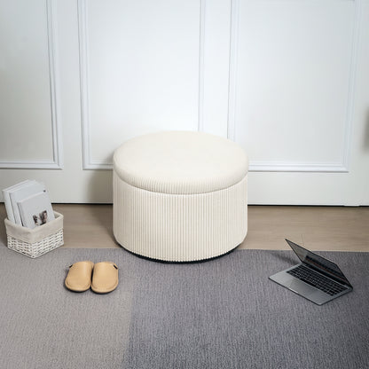 Ottoman Seat with Storage Ottoman with Lid, Round Padded Footstool with Corduroy Look for Living Room, Bedroom 60 x 60 x 41 cm Beige