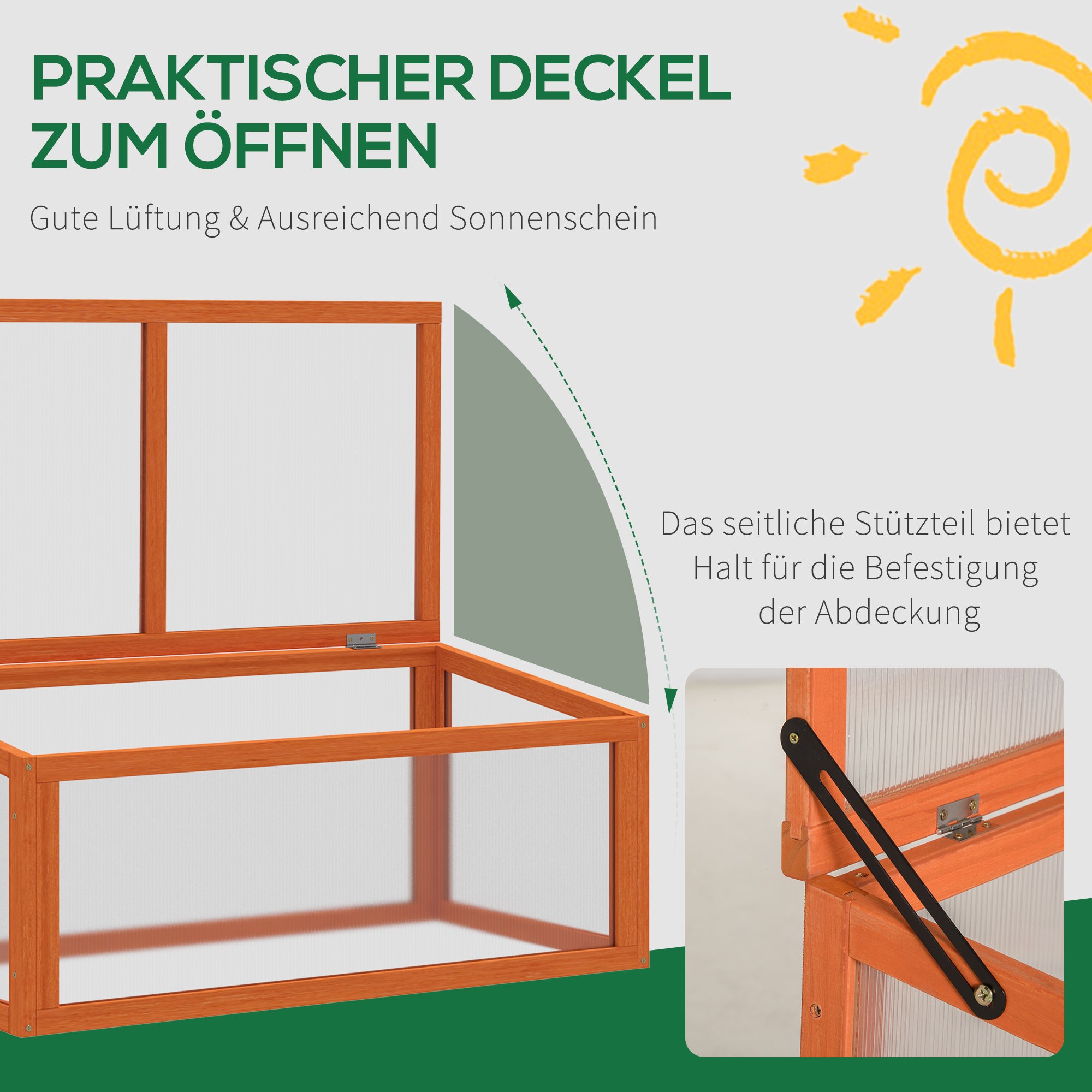 Wooden and Polycarbonate Mini Greenhouse 90 x 46 x 40 cm Weatherproof Seedling Box for Garden Plant Bed Orange