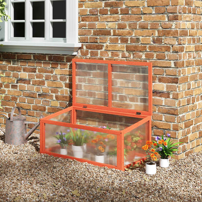 Wooden and Polycarbonate Mini Greenhouse 90 x 46 x 40 cm Weatherproof Seedling Box for Garden Plant Bed Orange