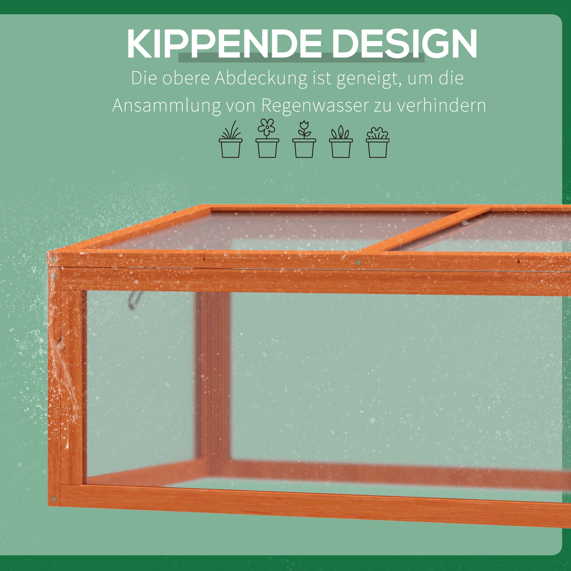 Wooden and Polycarbonate Mini Greenhouse 90 x 46 x 40 cm Weatherproof Seedling Box for Garden Plant Bed Orange