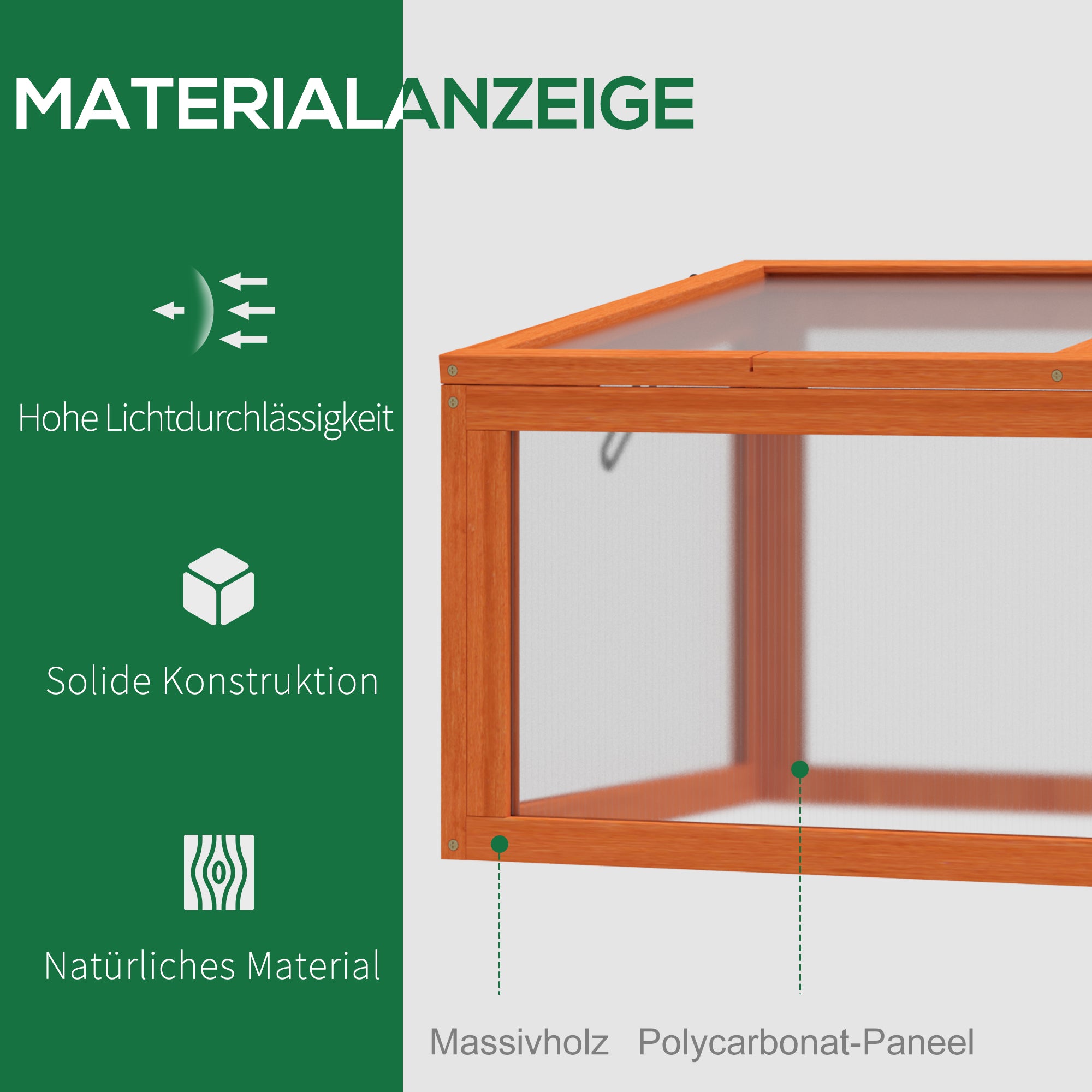 Wooden and Polycarbonate Mini Greenhouse 90 x 46 x 40 cm Weatherproof Seedling Box for Garden Plant Bed Orange