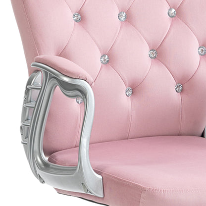 Velvet Upholstered Office Chair Swivel Chair with Adjustable Height Armrests and Diamond Decorations Supports 120 kg Study Bedroom Chair 59.5x60.5x93-103 cm Pink