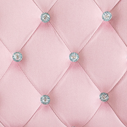 Velvet Upholstered Office Chair Swivel Chair with Adjustable Height Armrests and Diamond Decorations Supports 120 kg Study Bedroom Chair 59.5x60.5x93-103 cm Pink