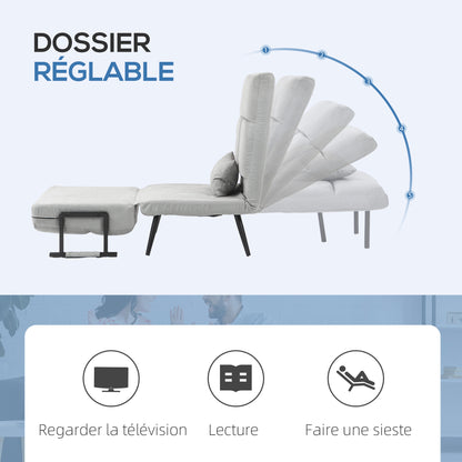 1-Seater Convertible Sofa Bed Armchair 3-in-1 Reclining Backrest 5 Positions, Armrests and Cushion, Velvet Effect, Gray