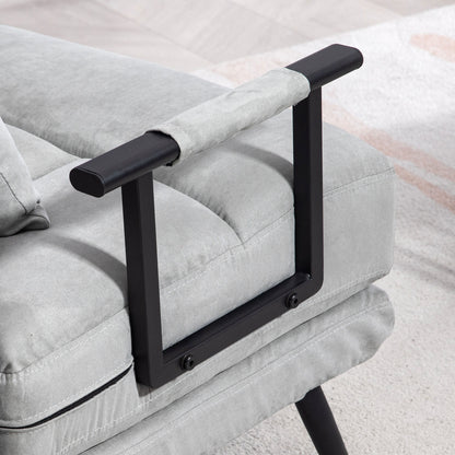 1-Seater Convertible Sofa Bed Armchair 3-in-1 Reclining Backrest 5 Positions, Armrests and Cushion, Velvet Effect, Gray