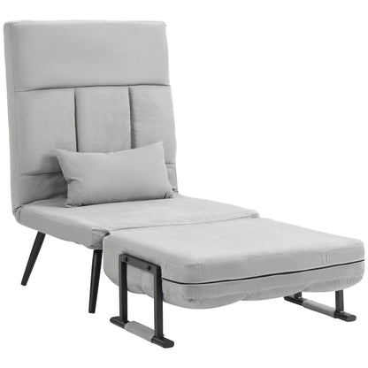 1-Seater Convertible Sofa Bed Armchair 3-in-1 Reclining Backrest 5 Positions, Armrests and Cushion, Velvet Effect, Gray