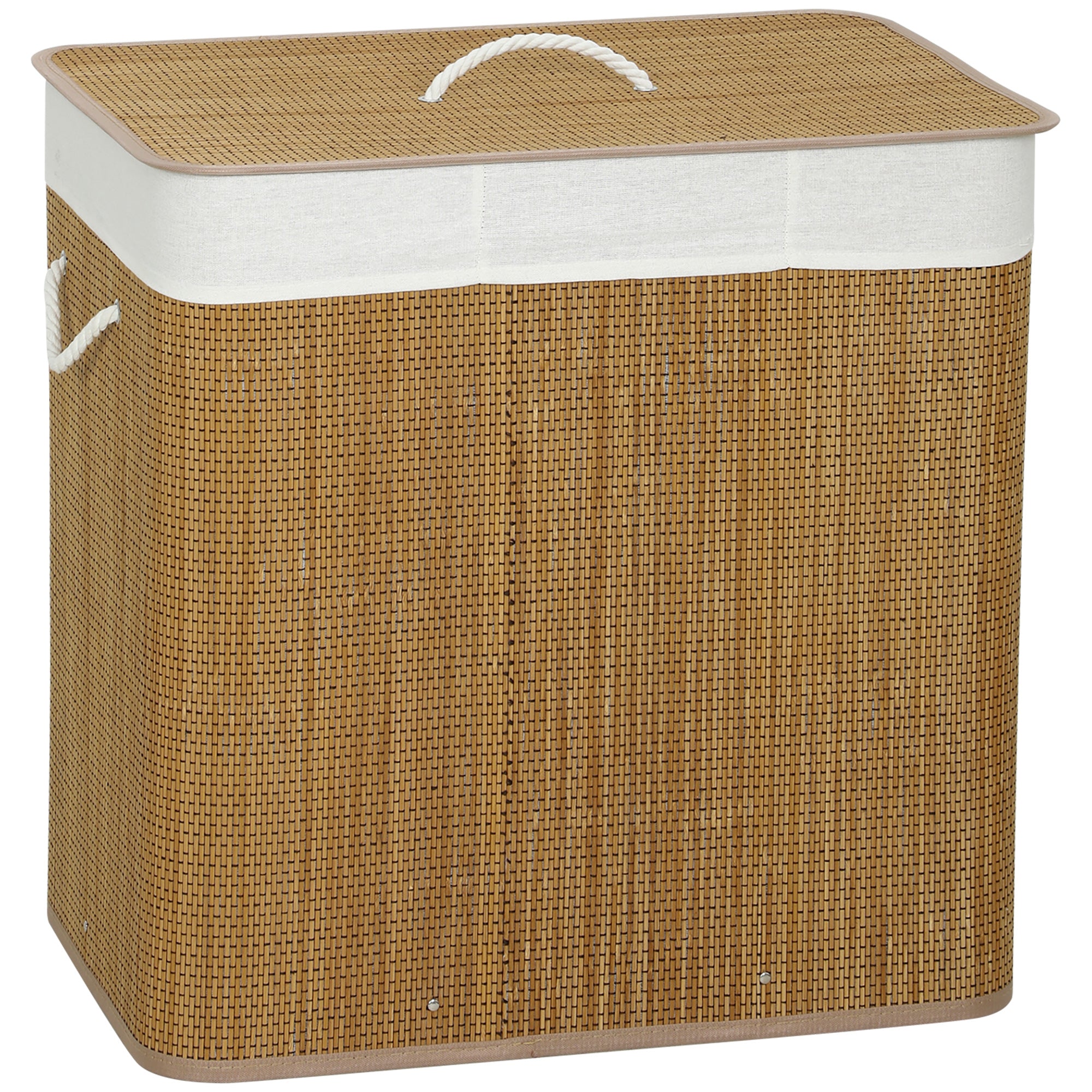 Bamboo Laundry Hamper with Lid, 144L, 3-Compartment Laundry Basket with Removable Washable Liners and Handles, for Laundry Room or Bedroom, 60 x 40 x 60 cm, Brown