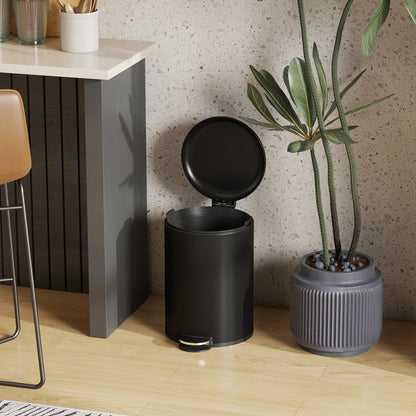 20 L (5.3 gal) Fingerprint-Resistant Metal Trash Can with Soft-Close Lid, Foot Pedal & Removable Inner Bin — Black