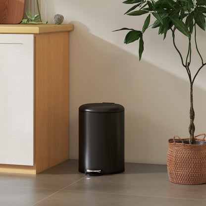 20 L (5.3 gal) Fingerprint-Resistant Metal Trash Can with Soft-Close Lid, Foot Pedal & Removable Inner Bin — Black