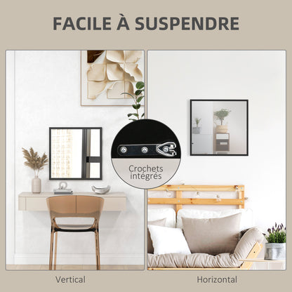 Square Wall Mirror 50 x 50 cm, black wooden frame, ideal for bathroom, living room, or bedroom