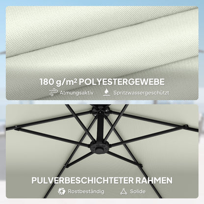 Offset Cantilever Umbrella ~Ø9.7 ft, Crank with Locking Arm, Cross Base & Fillable Weights, UV-Proof Water-Resistant Patio Parasol – Cream White