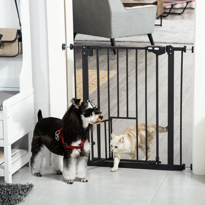Pet Safety Gate Pet Gate with Small Lockable Door and Double Locking System for Doorway Hallway Staircase 74-80x76.2 cm Black