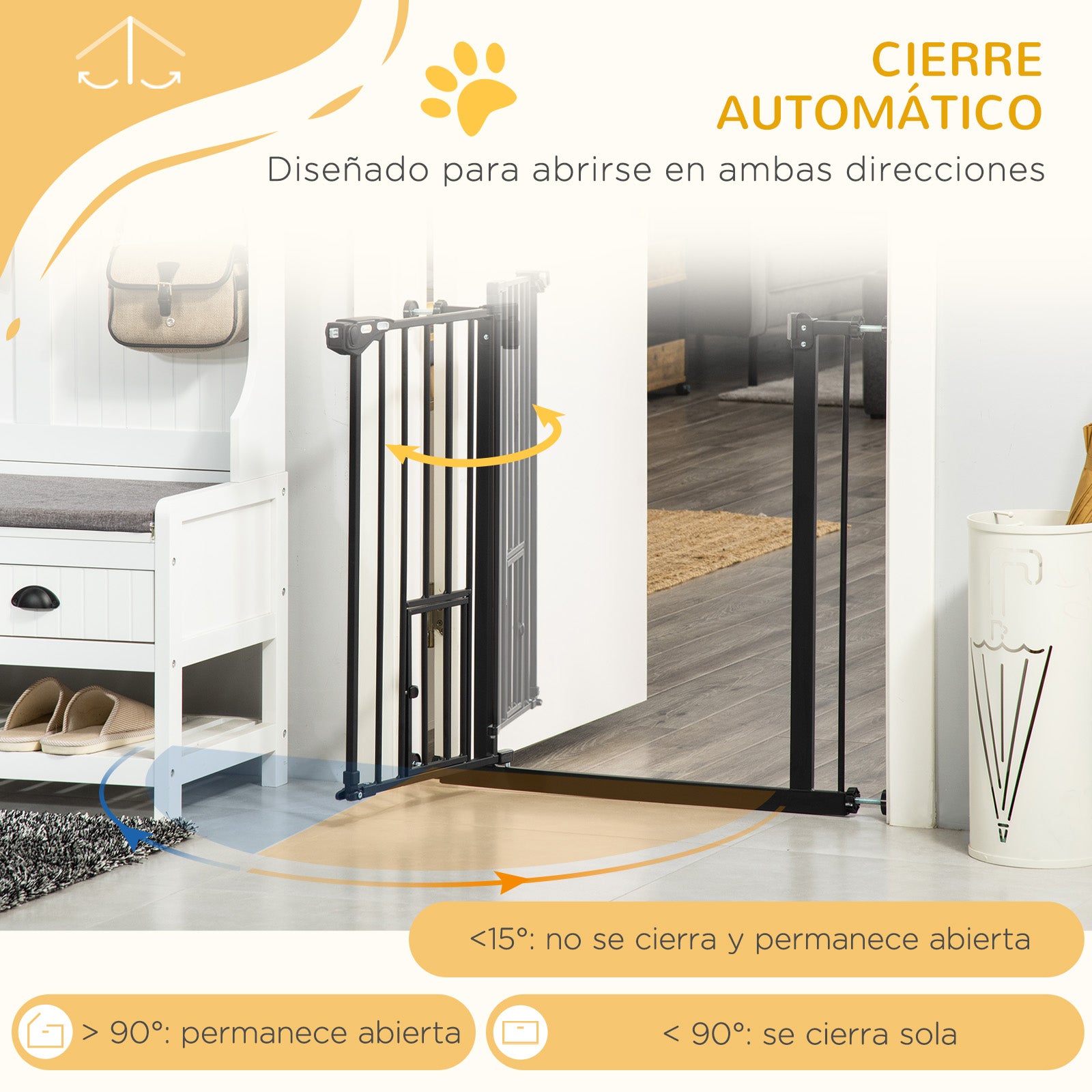 Pet Safety Gate Pet Gate with Small Lockable Door and Double Locking System for Doorway Hallway Staircase 74-80x76.2 cm Black