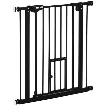 Pet Safety Gate Pet Gate with Small Lockable Door and Double Locking System for Doorway Hallway Staircase 74-80x76.2 cm Black