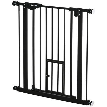 Pet Safety Gate Pet Gate with Small Lockable Door and Double Locking System for Doorway Hallway Staircase 74-80x76.2 cm Black