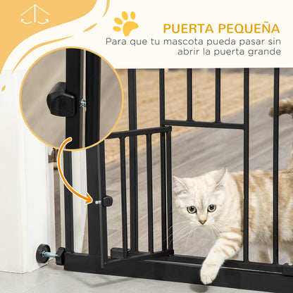 Pet Safety Gate Pet Gate with Small Lockable Door and Double Locking System for Doorway Hallway Staircase 74-80x76.2 cm Black