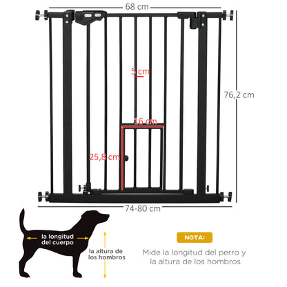 Pet Safety Gate Pet Gate with Small Lockable Door and Double Locking System for Doorway Hallway Staircase 74-80x76.2 cm Black