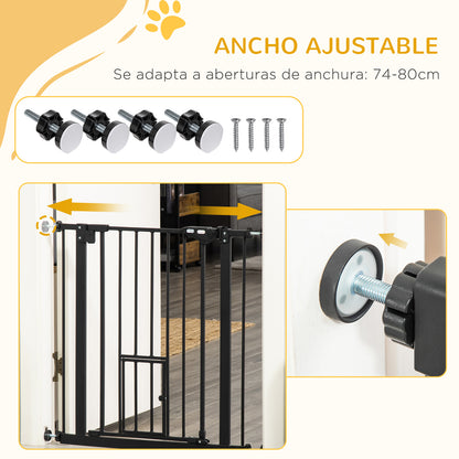 Pet Safety Gate Pet Gate with Small Lockable Door and Double Locking System for Doorway Hallway Staircase 74-80x76.2 cm Black