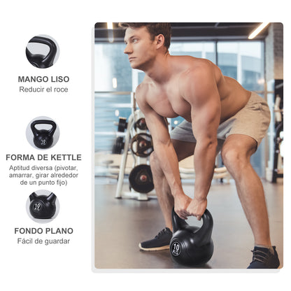 10 kg Kettlebell Fitness Russian Weight Filled with Sand with Wide Non-Slip Handle for Home and Gym Workouts 25x19x28 cm Black