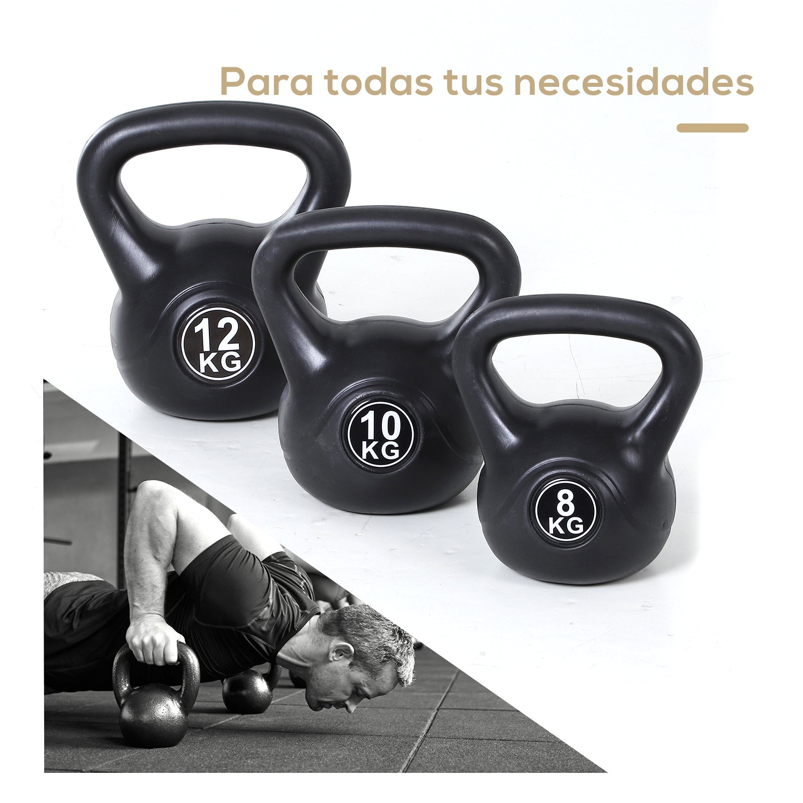 10 kg Kettlebell Fitness Russian Weight Filled with Sand with Wide Non-Slip Handle for Home and Gym Workouts 25x19x28 cm Black