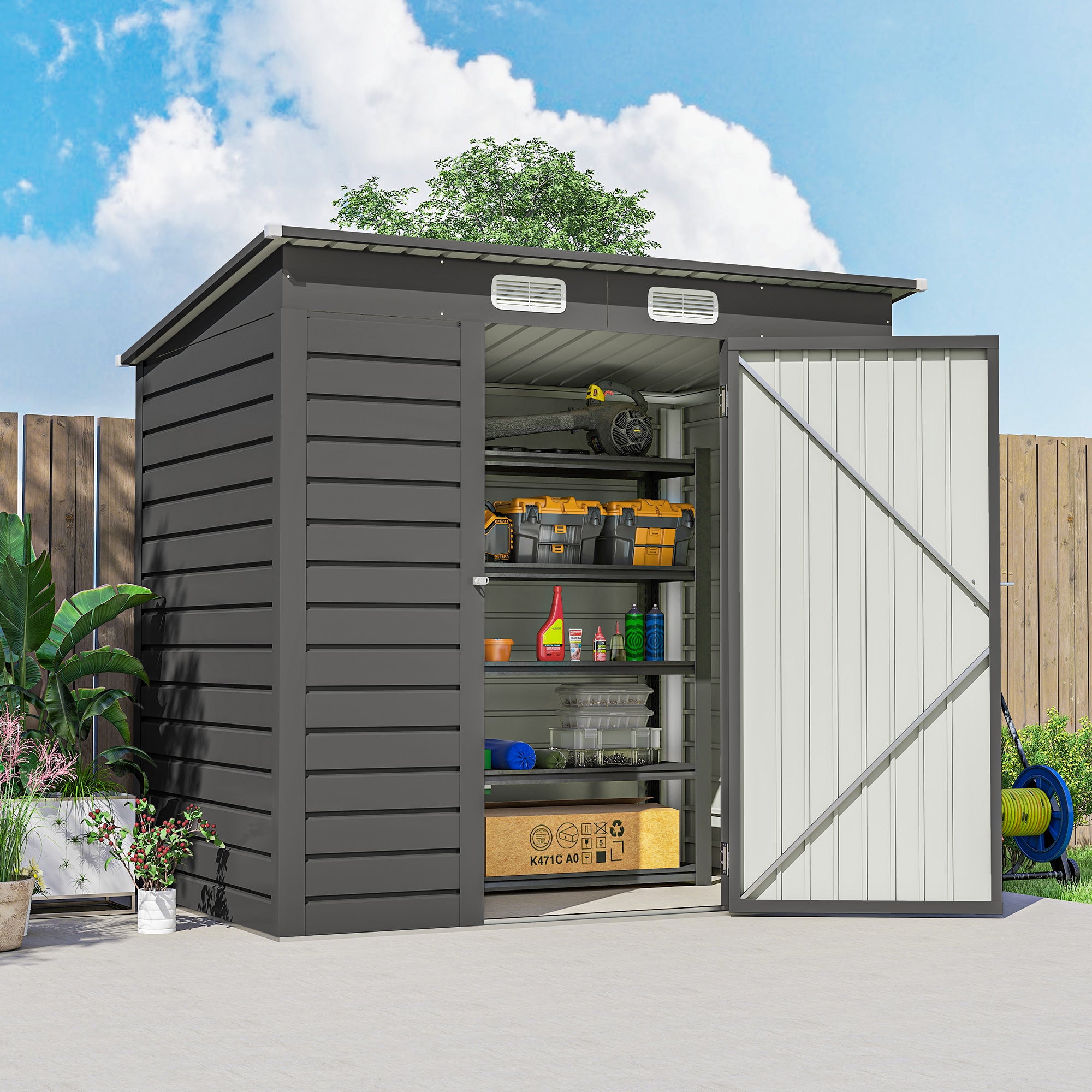 Metal Garden Shed 2.5m² Garden Cabin 191 x 130 x 183 cm Tool Storage Shed with Included Gloves, Lockable Door, and 2 Vents - Gray