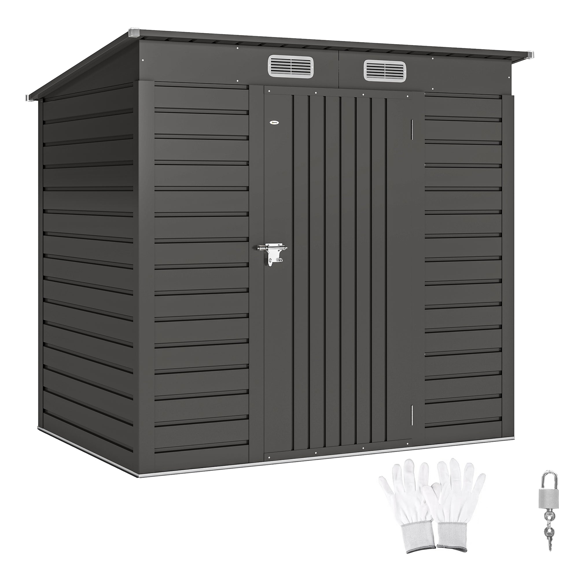 Metal Garden Shed 2.5m² Garden Cabin 191 x 130 x 183 cm Tool Storage Shed with Included Gloves, Lockable Door, and 2 Vents - Gray