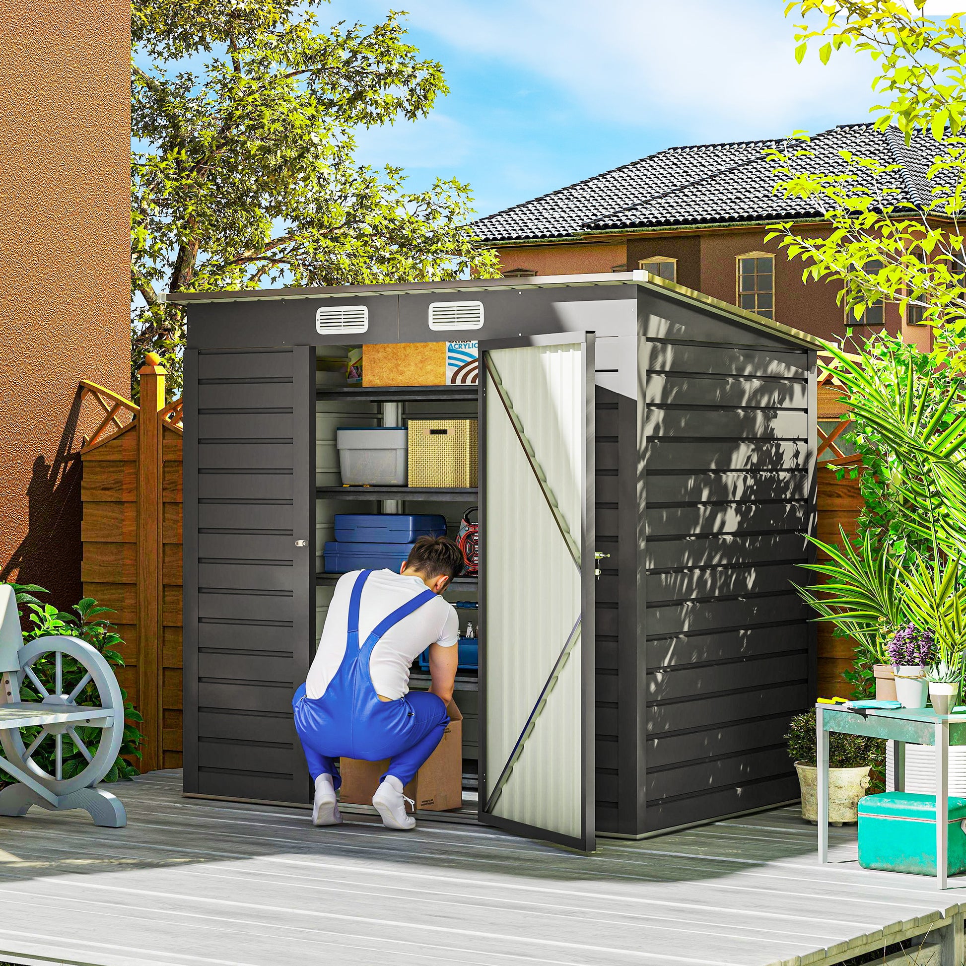 Metal Garden Shed 2.5m² Garden Cabin 191 x 130 x 183 cm Tool Storage Shed with Included Gloves, Lockable Door, and 2 Vents - Gray