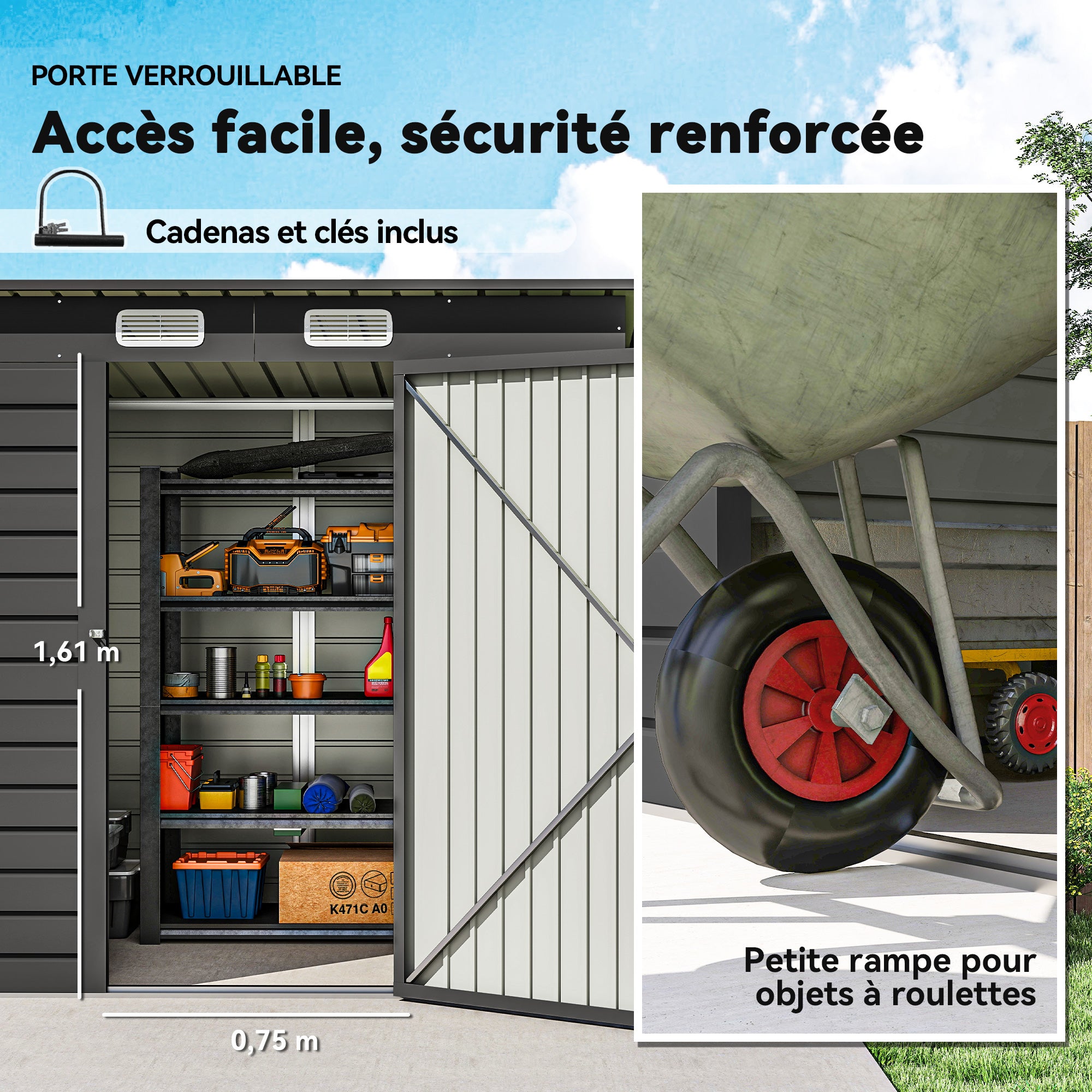 Metal Garden Shed 2.5m² Garden Cabin 191 x 130 x 183 cm Tool Storage Shed with Included Gloves, Lockable Door, and 2 Vents - Gray