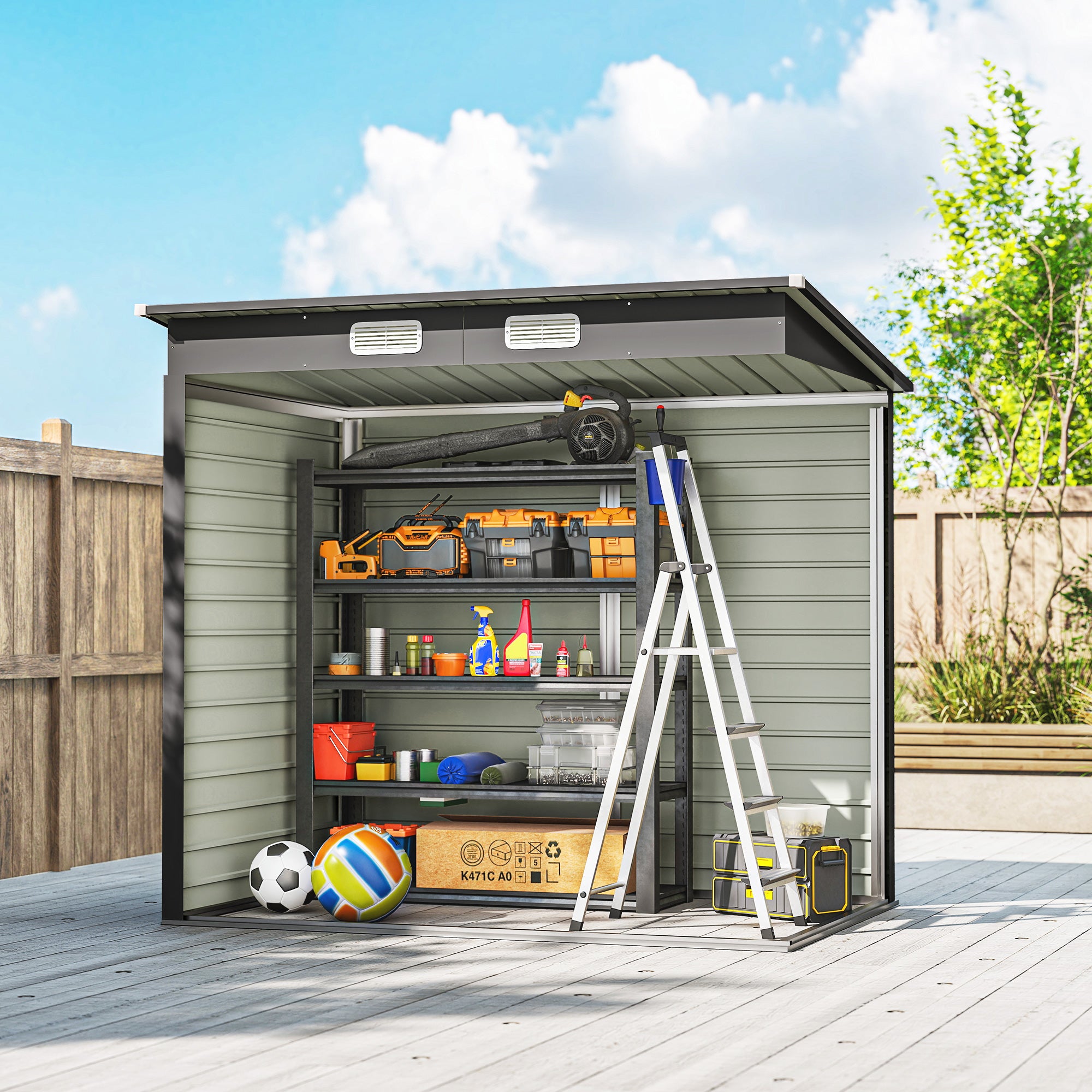 Metal Garden Shed 2.5m² Garden Cabin 191 x 130 x 183 cm Tool Storage Shed with Included Gloves, Lockable Door, and 2 Vents - Gray