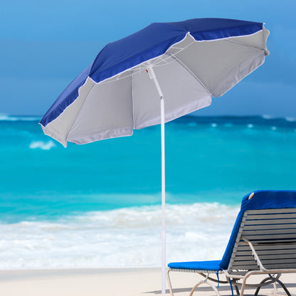 Large Beach Umbrella Ø160 cm Outdoor Terrace Umbrella with Adjustable Angle UV Protection Waterproof and Blue Transport Bag