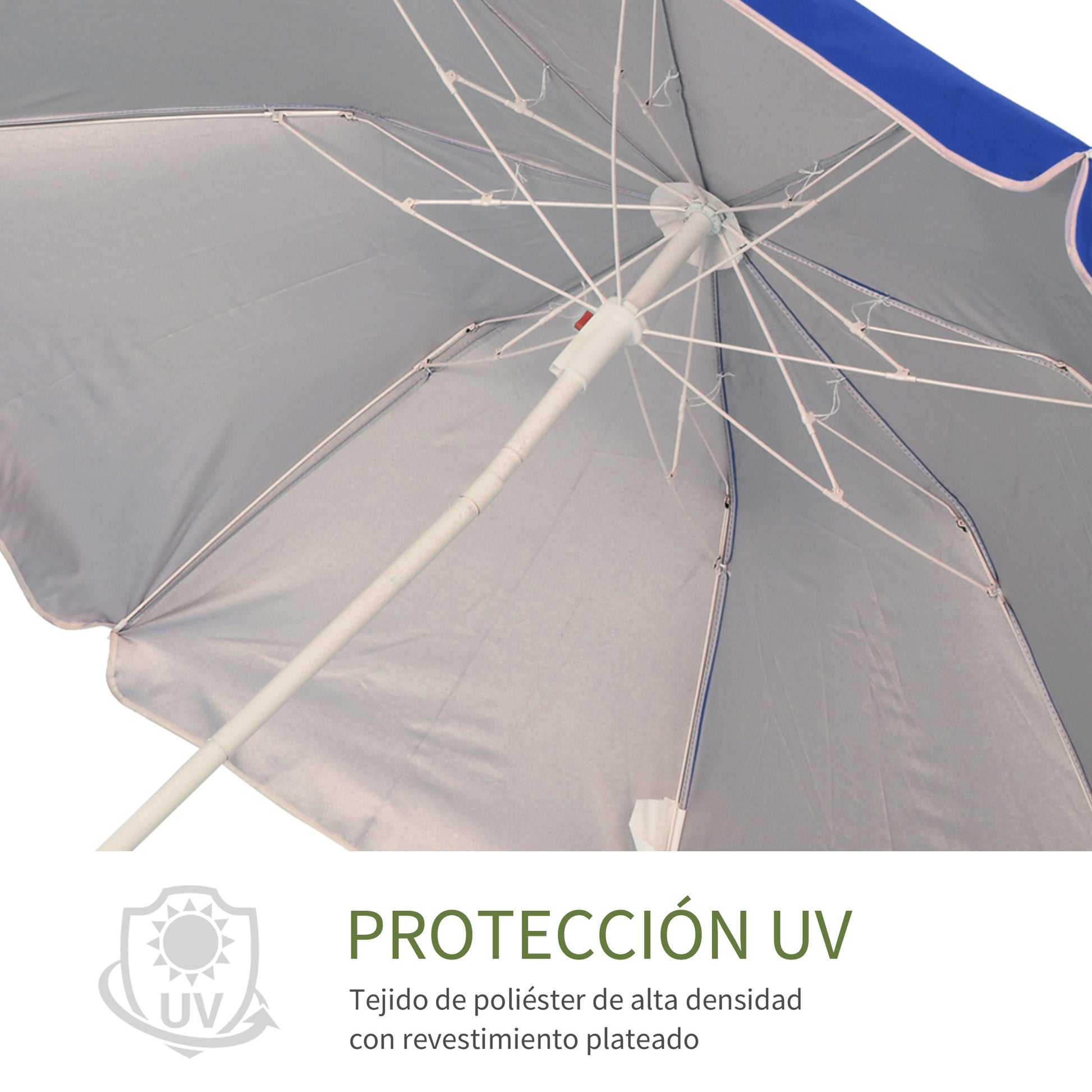 Large Beach Umbrella Ø160 cm Outdoor Terrace Umbrella with Adjustable Angle UV Protection Waterproof and Blue Transport Bag