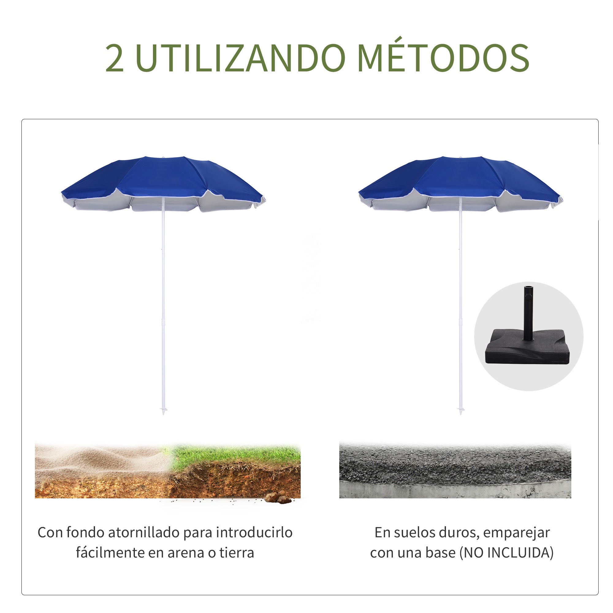 Large Beach Umbrella Ø160 cm Outdoor Terrace Umbrella with Adjustable Angle UV Protection Waterproof and Blue Transport Bag