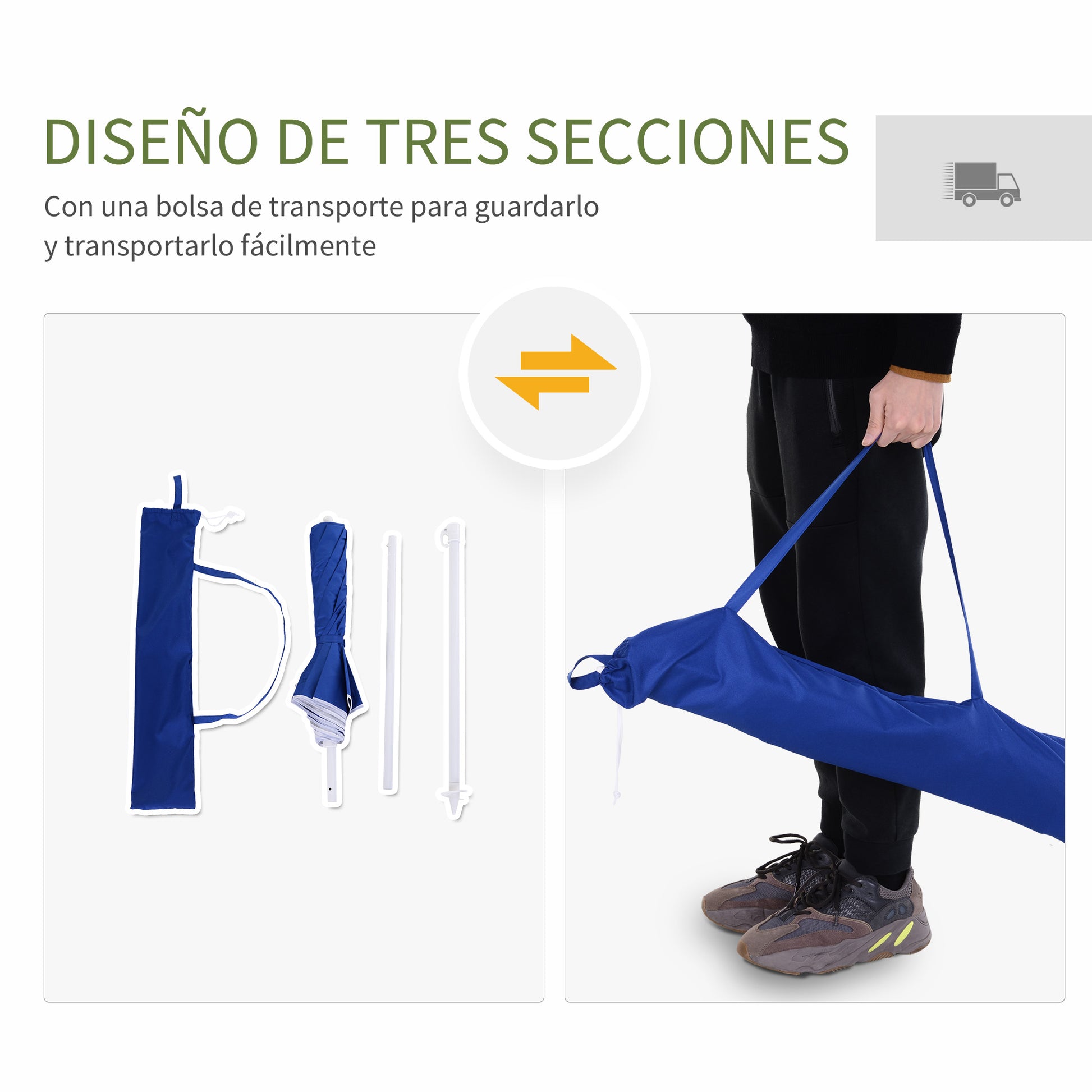 Large Beach Umbrella Ø160 cm Outdoor Terrace Umbrella with Adjustable Angle UV Protection Waterproof and Blue Transport Bag
