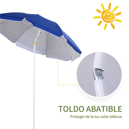 Large Beach Umbrella Ø160 cm Outdoor Terrace Umbrella with Adjustable Angle UV Protection Waterproof and Blue Transport Bag