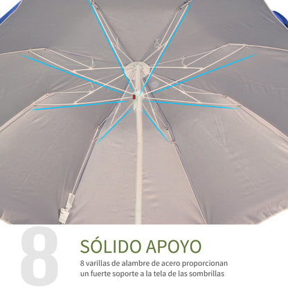Large Beach Umbrella Ø160 cm Outdoor Terrace Umbrella with Adjustable Angle UV Protection Waterproof and Blue Transport Bag