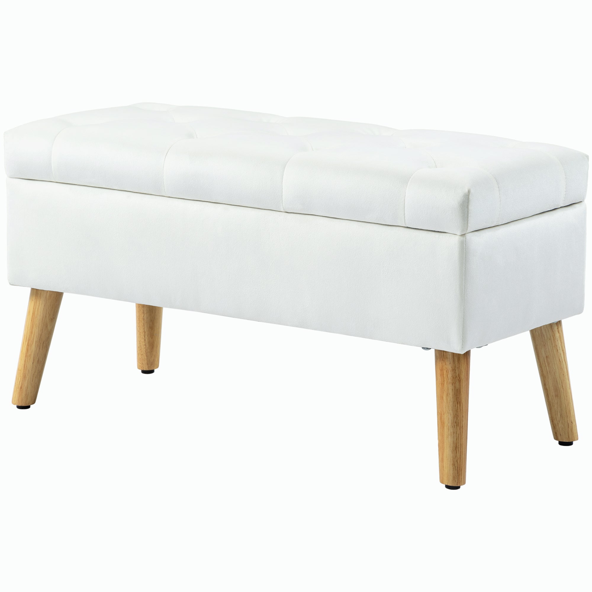 Storage Bench with Upholstered Seat, Ottoman with Lid, Bed Bench with Velvet Look, for Hallway Bedroom Living Room, Rubberwood 80 x 35 x 40 cm White