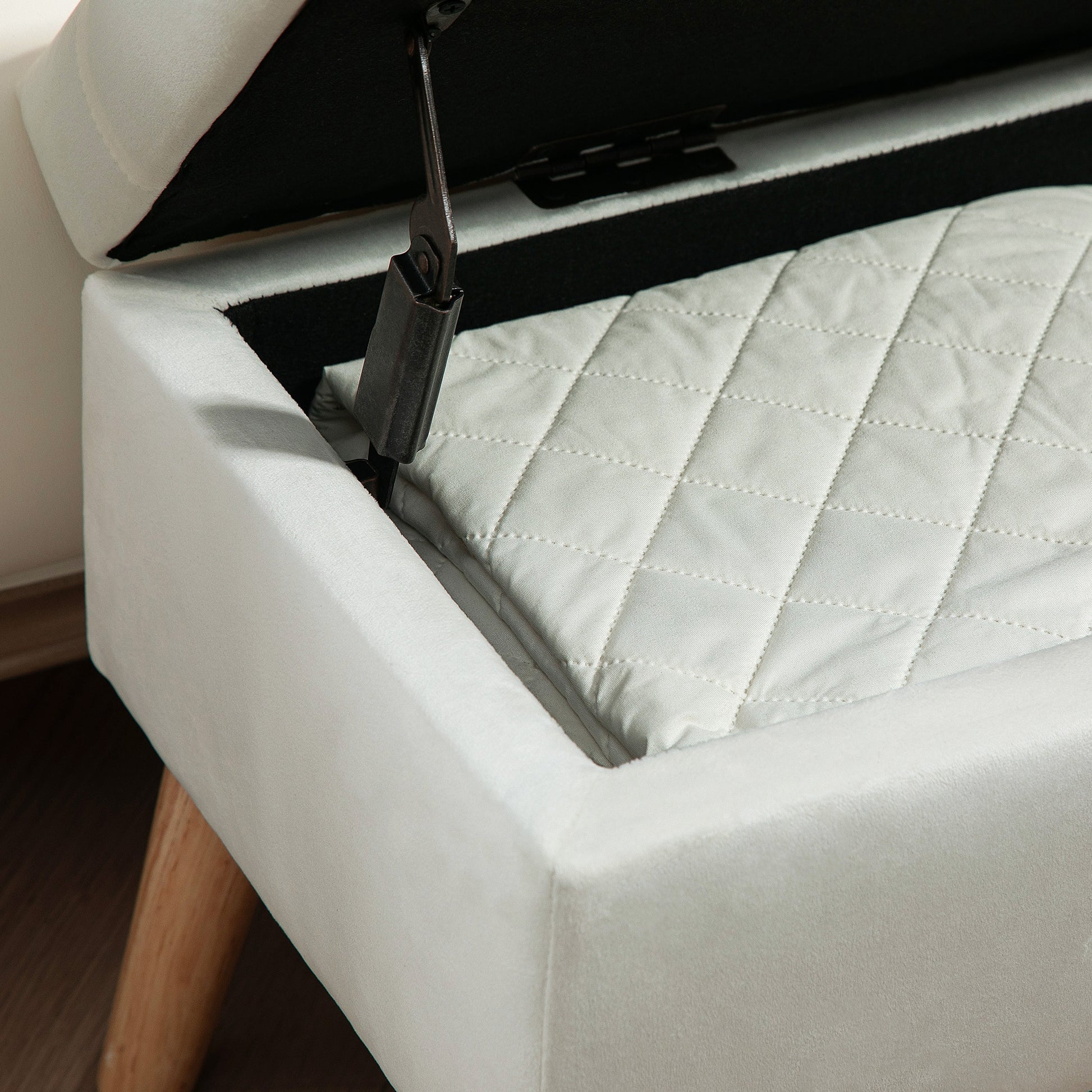 Storage Bench with Upholstered Seat, Ottoman with Lid, Bed Bench with Velvet Look, for Hallway Bedroom Living Room, Rubberwood 80 x 35 x 40 cm White