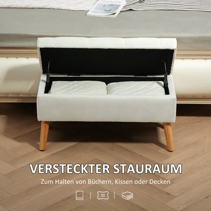 Storage Bench with Upholstered Seat, Ottoman with Lid, Bed Bench with Velvet Look, for Hallway Bedroom Living Room, Rubberwood 80 x 35 x 40 cm White