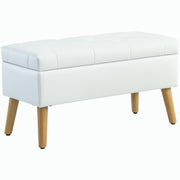 Storage Bench with Upholstered Seat, Ottoman with Lid, Bed Bench with Velvet Look, for Hallway Bedroom Living Room, Rubberwood 80 x 35 x 40 cm White