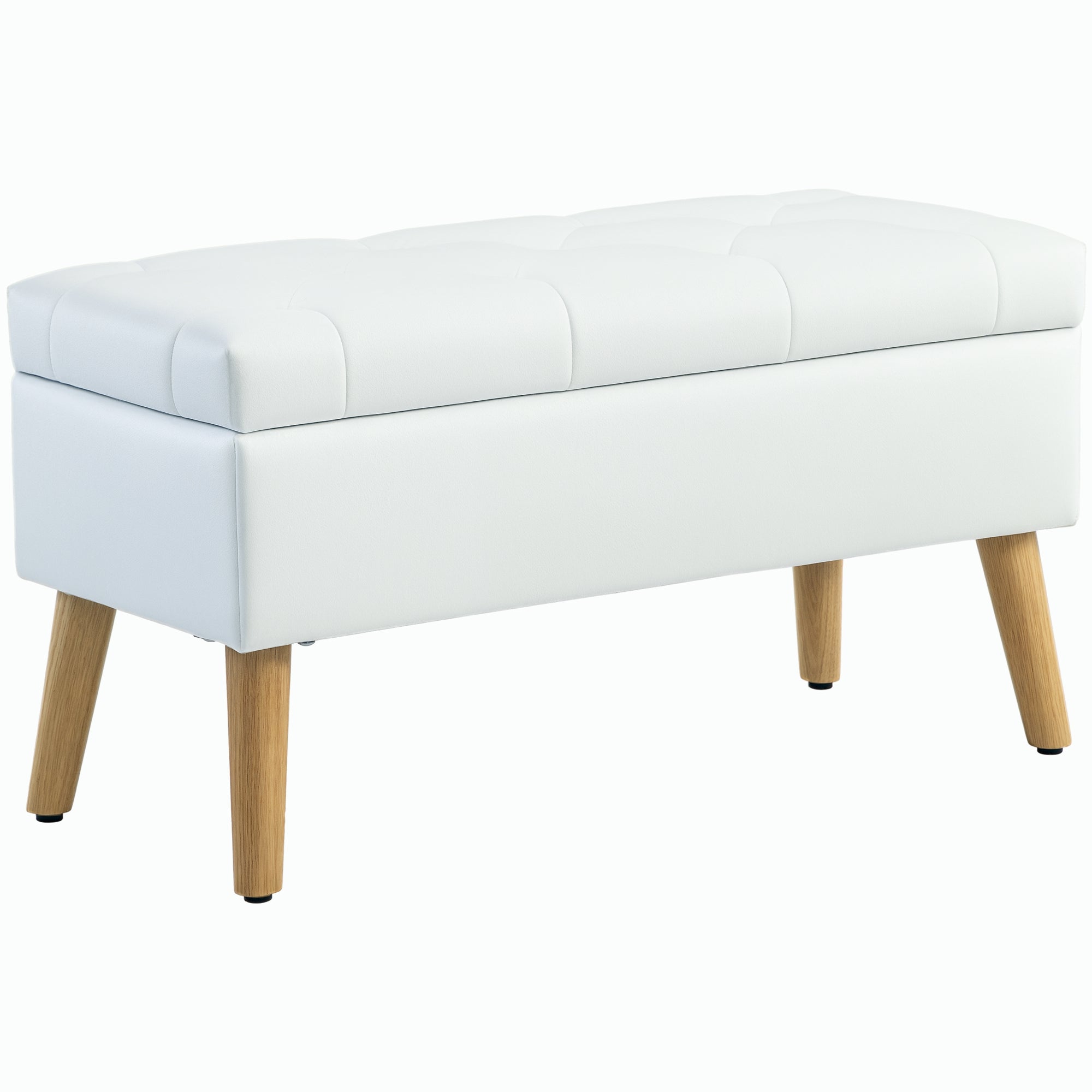 Storage Bench with Upholstered Seat, Ottoman with Lid, Bed Bench with Velvet Look, for Hallway Bedroom Living Room, Rubberwood 80 x 35 x 40 cm White